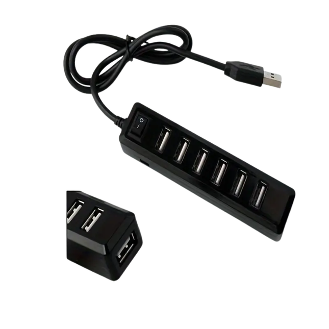 7-Poorts USB 2.0 Hub met Aan/Uit Schakelaar – Compact & Handig