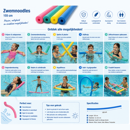 Water Noodles Swimming Noodle 155cm In 4 Pastel Colors