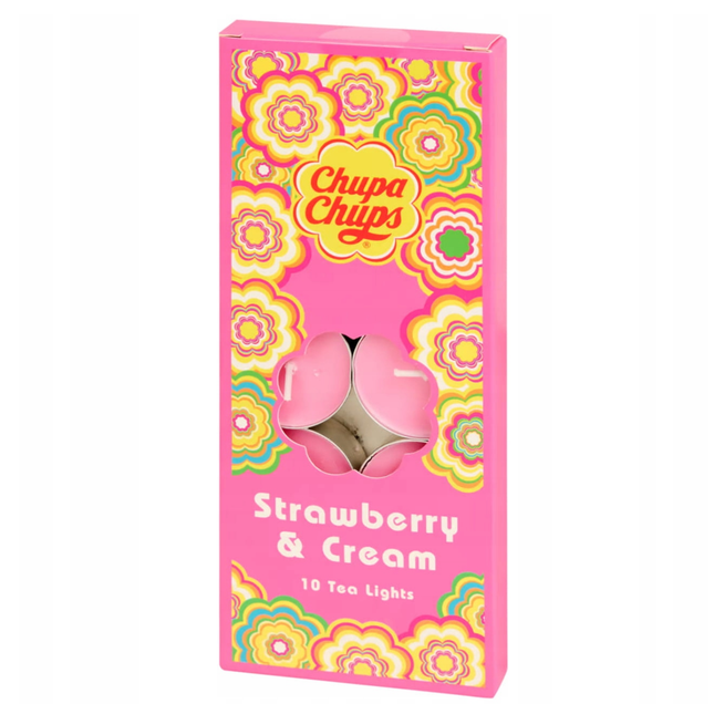 Geurkaarsen Strawberry & Cream – 10 Chupa Chups Theelichtjes