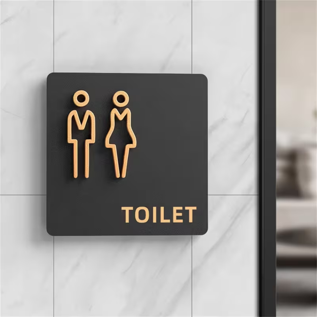 Luxe Toiletbordje Zwart Goud 12x12 cm – Wandbord WC Dames & Heren