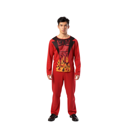 Duivelskostuum Rood met Vlammenprint – Maat M, L, XL – Volwassenen