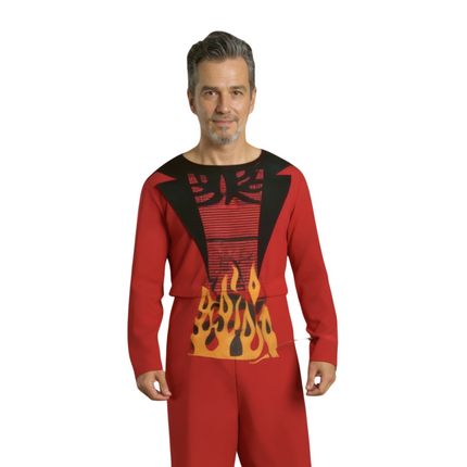 Duivelskostuum Rood met Vlammenprint – Maat M, L, XL – Volwassenen