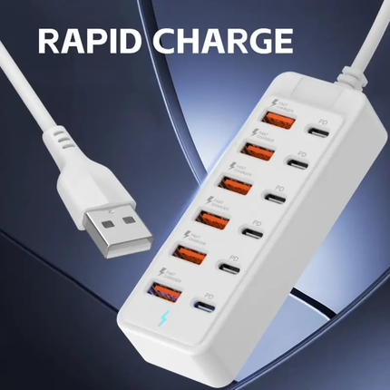 USB-oplaadstation met 8 poorten – Fast Charge & PD – Voor thuis en kantoor