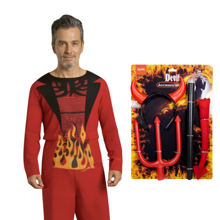 Duivelskostuum Rood met Vlammenprint – Maat M, L, XL – Volwassenen