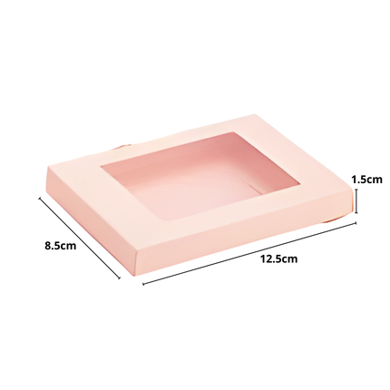Lichtroze Platte Cadeaudoos met Venster 12,5x8,5x1,5 cm – Luxe Geschenkverpakking