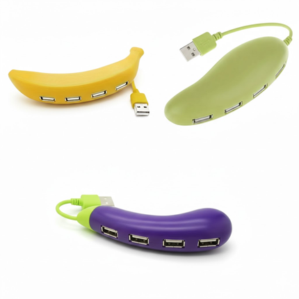 USB Hub 4 Poorten – Banaan Vorm – Geel – Plug & Play