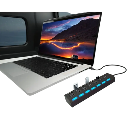7-Poorts USB 2.0 Hub met Individuele Schakelaars en LED-indicatie – Zwart