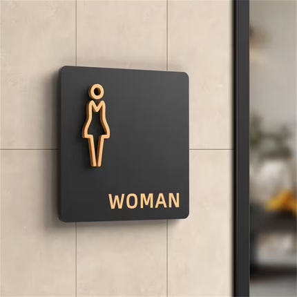 Toiletbordje Dames Zwart Goud 12x12 cm – Luxe WC Bord Woman