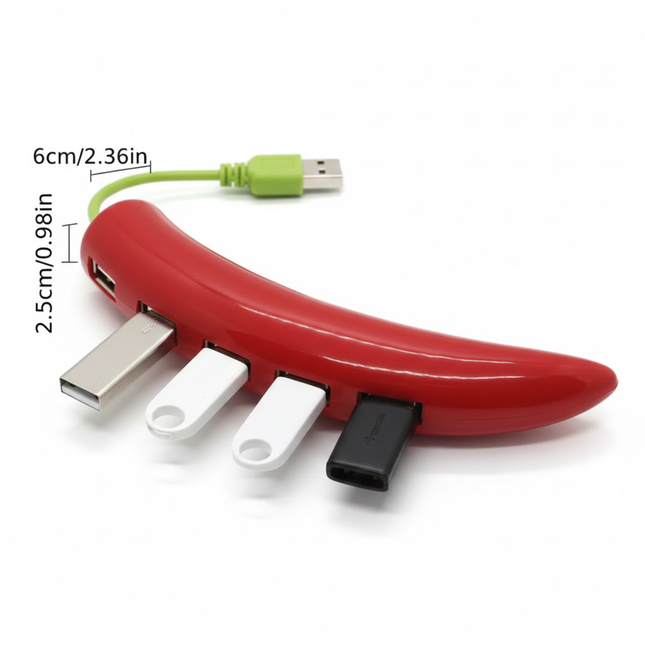 USB Hub 4 Poorten – Chilipeper Vorm – Rood & Groen – Plug & Play