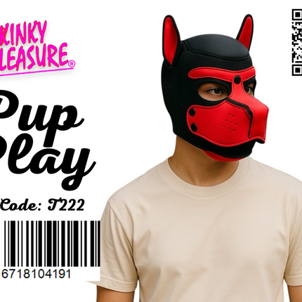 Pup Play Rood-Zwart Masker – Met Aflopende Snuit & Oor Accenten