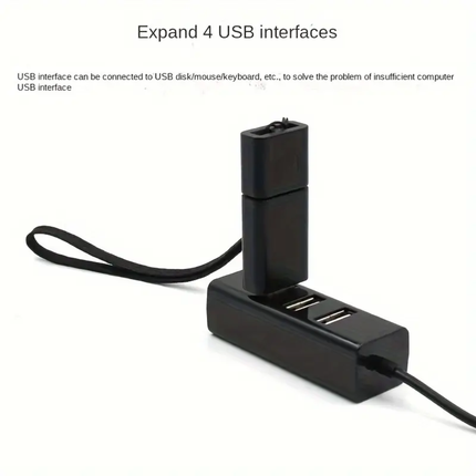 4-Poorts USB 2.0 Hub Zwart – Compacte USB Splitter voor Laptop & PC