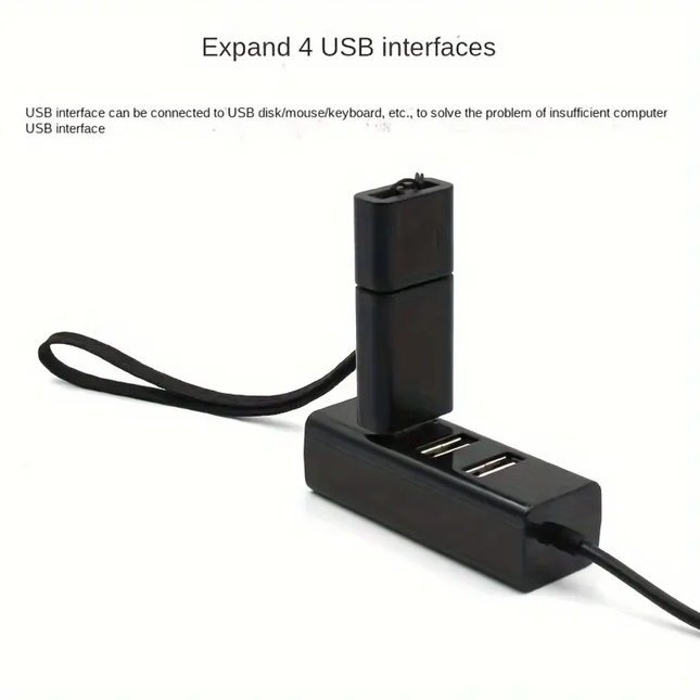 4-Poorts USB 2.0 Hub Zwart – Compacte USB Splitter voor Laptop & PC