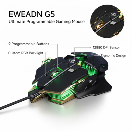 Zwarte Gaming Muis met 9 Programmeerbare Knoppen – Vortex G5