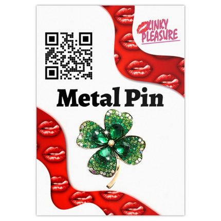 Groene klavertje vier broche met glinsterende strass steentjes