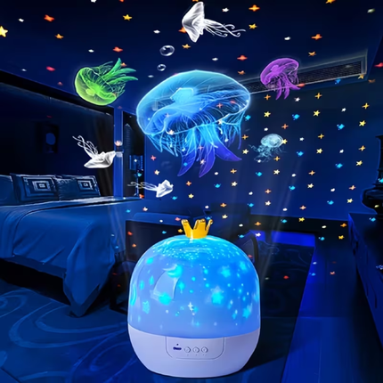 Kinder Nachtlamp Projector met 15 Dia’s – Draaibare LED Sterrenprojector met Oceaan, Dieren en Slaapkamer Projecties