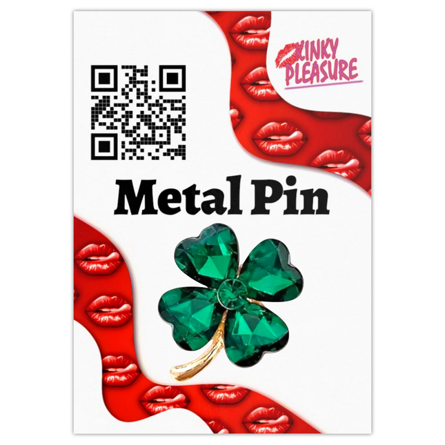 Klavertje vier pin met groene strass – Metalen geluksspeld