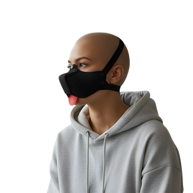 Zwart Puppy Play masker – Fetish hondenmasker met tong (18+)
