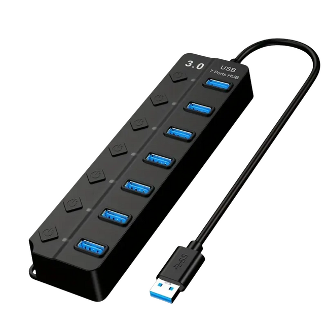 7-Poorts USB 3.0 Hub – Supersnelle 5 Gbps Data Overdracht met Aan/Uit Knoppen