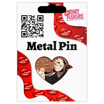 Enamel Pin Hart "You're All Doomed" – Metalen horror pin met maskerdesign