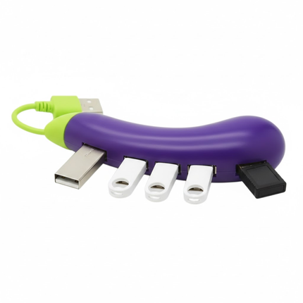 USB Hub 4 Poorten – Aubergine Vorm – Paars & Groen – Plug & Play Gadget
