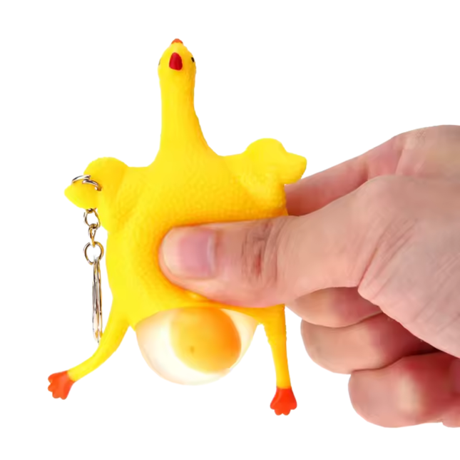 Gele kip stressbal sleutelhanger – grappige anti-stress toy