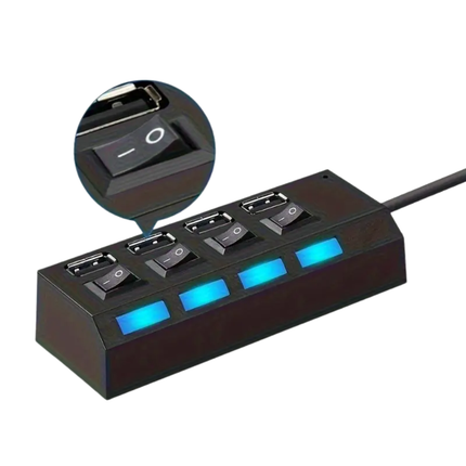4-Poorts USB 2.0 Hub met Individuele Aan/Uit Schakelaars & LED-indicatie Zwart