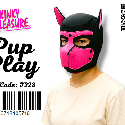 Puppy Play Roze-Zwart Masker – Met Aflopende Snuit & Oor Accenten