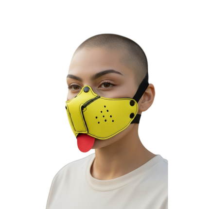 Geel Puppy Play masker – Fetish pup masker met tong in discrete verpakking (18+)