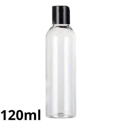 Navulbare Fles 120ml Transparant – Kunststof Fles met Zwarte Dop