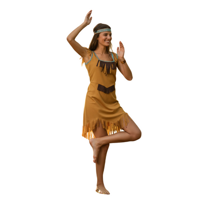 Indianen Jurk Dames met Franjes en Hoofdband - M of L