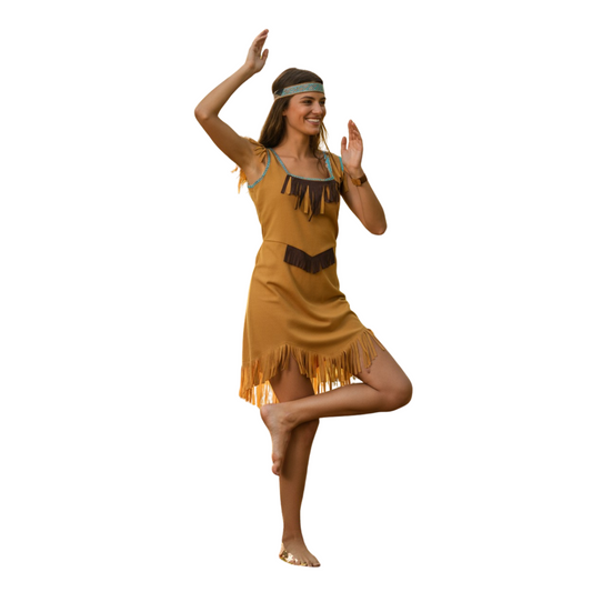 Indianen Jurk voor Dames – Verkleedkostuum met Hoofdband – Maat M & L