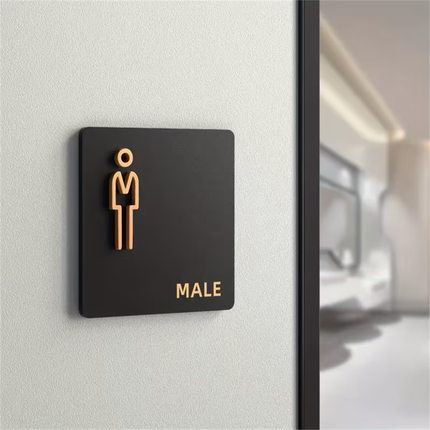 Toiletbordje Heren Zwart Goud 12x12 cm – Luxe WC Bord Male