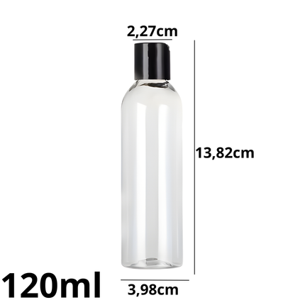 Navulbare Fles 120ml Transparant – Kunststof Fles met Zwarte Dop