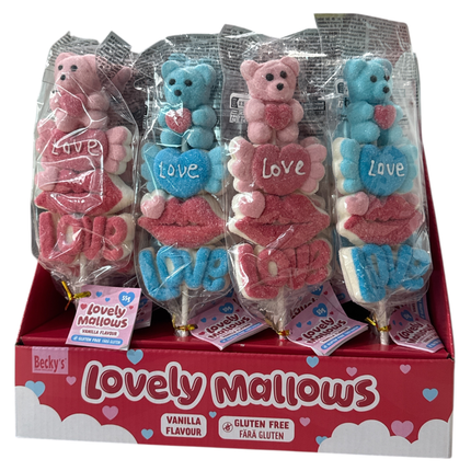 Marshmallow Lolly Display met Beer en Love Tekst – Assorti Vanillesmaak | Becky's