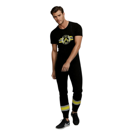Brandweerman Kostuum Zwart – Verkleedset met Shirt, Tuinbroek en Hoed – Maat M L XL