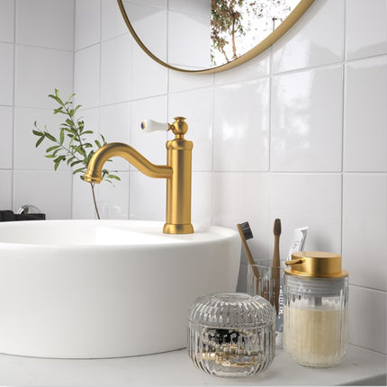Elegant Zeeppompje Glas met Gouden Pompje - Voor een Stijlvolle Badkamer