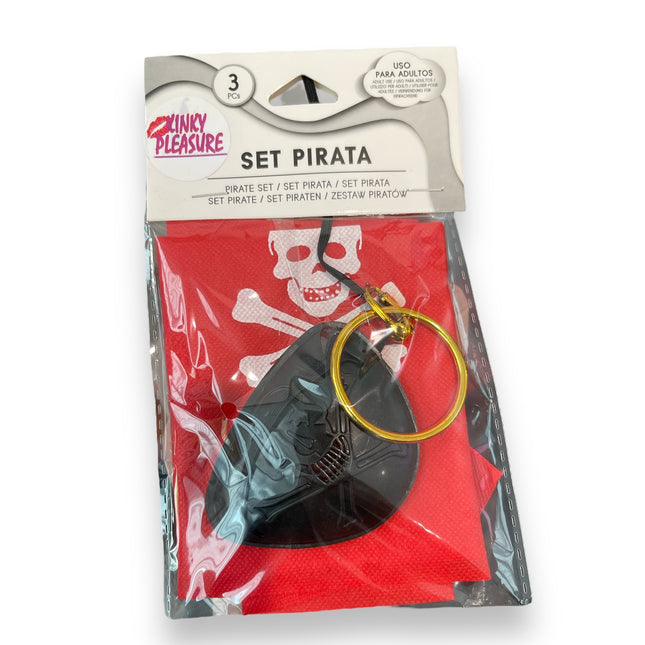 Verkleed Kleding, Verkleed je als een piraat met deze stoere piraten set - inclusief hoofdeksel, rood oogkapje en gouden ooring