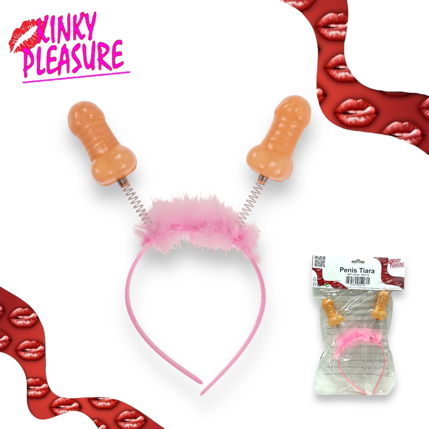 Feestelijke Penis Tiara - Perfect voor Bachelor Party - Beschikbaar in Beige, Roze en Beige/Roze - Afmetingen: 27x11cm