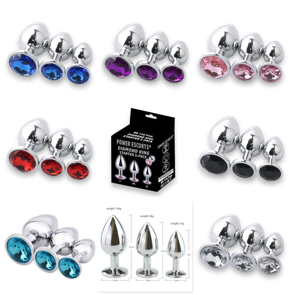 Metalen Butt Plug Set 3 stuks - 3 Maten, 6 Kleuren