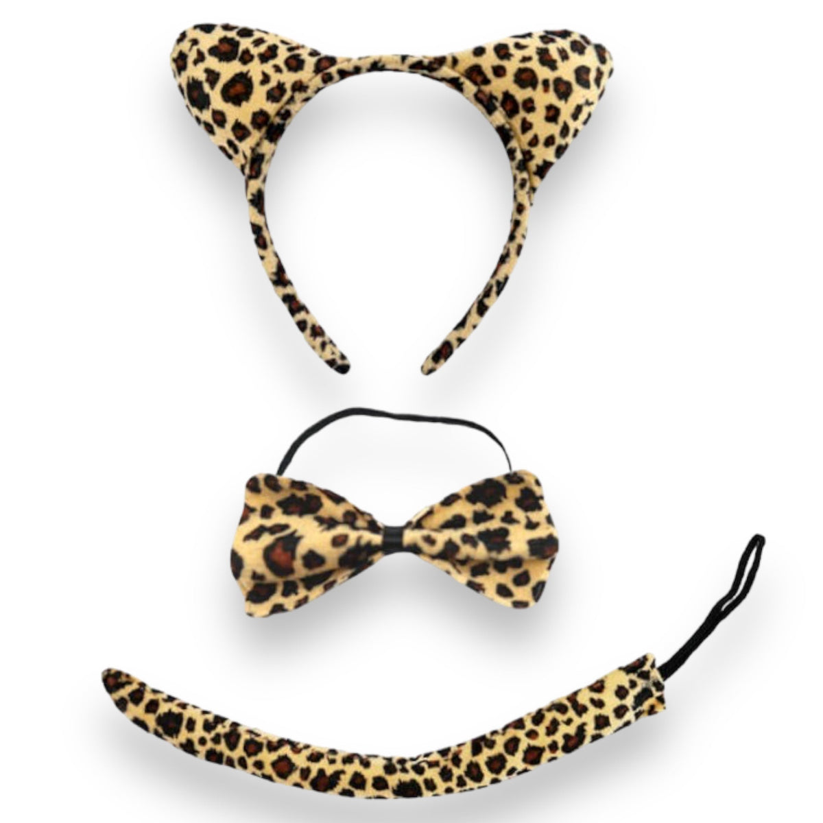 Leoparden-Verkleidungsset mit Tiara, Ohren, Schleife und Schwanz