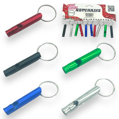 Sleutelhangers met Fluitje - 5 stuks in metaalkleuren