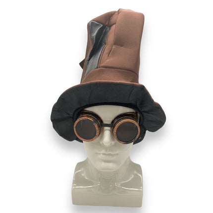 Steampunk Hoge Hoed met Goggles - Vintage Bruine Look voor Festivals & Themafeesten!
