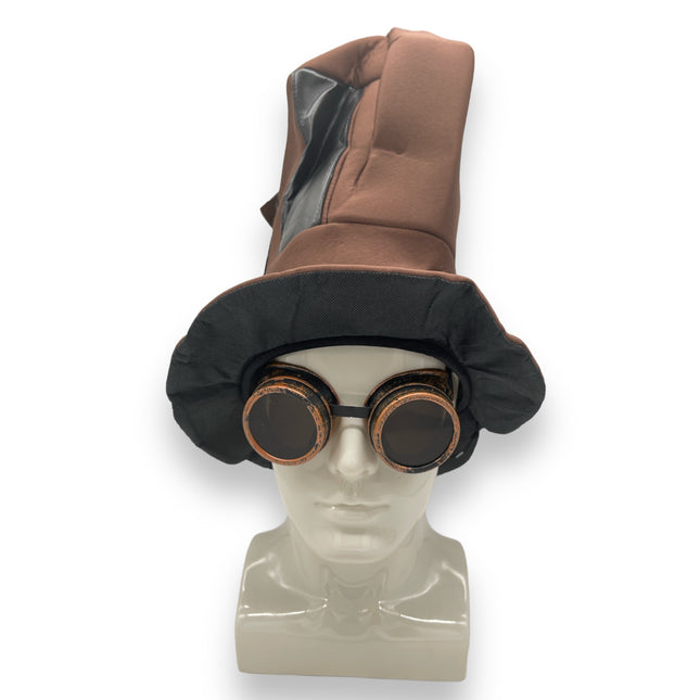 Steampunk Hoge Hoed met Goggles - Vintage Bruine Look voor Festivals & Themafeesten!