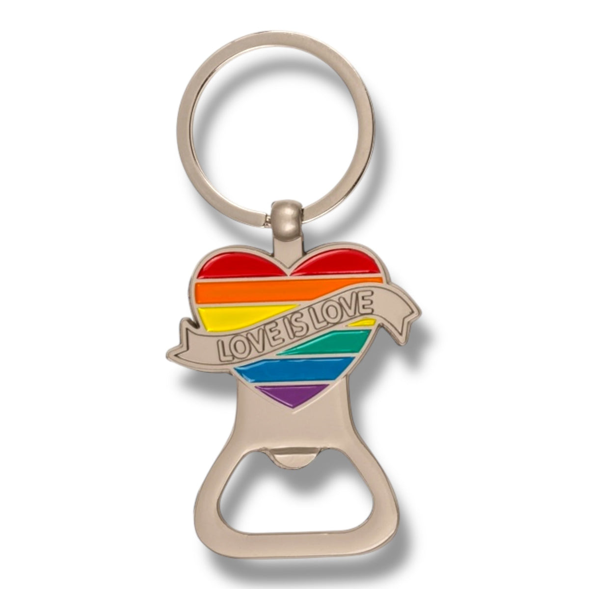 Schlüsselanhänger Regenbogenherz mit Flaschenöffner – Love is Love