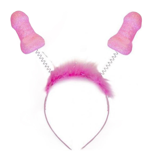 Penis Diadeem met Springende Piemels – Roze Veren