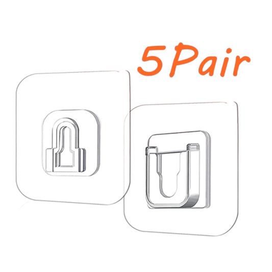 Double Adhesive Tape Wall Hooks 5 Pairs - Strong and Transparent Hangers for Practical Wall Storage