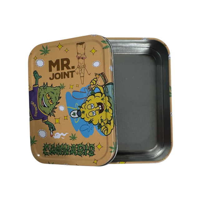Mr. Joint Metalen Opbergdoos Cannabis Beige 11x8x2,5 cm – Tin Box met Schuifdeksel