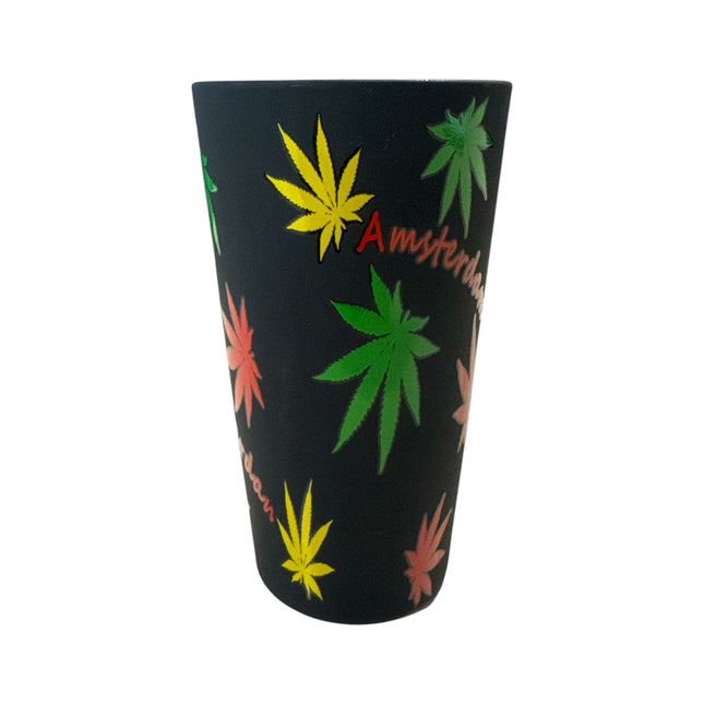 Amsterdam Souvenir Beker Zwart met Cannabisblad Print
