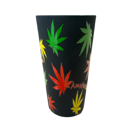 Amsterdam Souvenir Beker Zwart met Cannabisblad Print