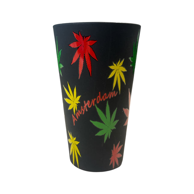 Amsterdam Souvenir Beker Zwart met Cannabisblad Print